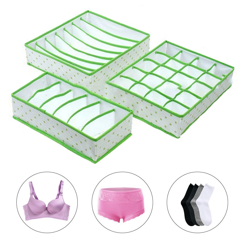 3Pcs Set Foldable Underwear Drawer Bra Socks Wardrobe Organizer Storage Green