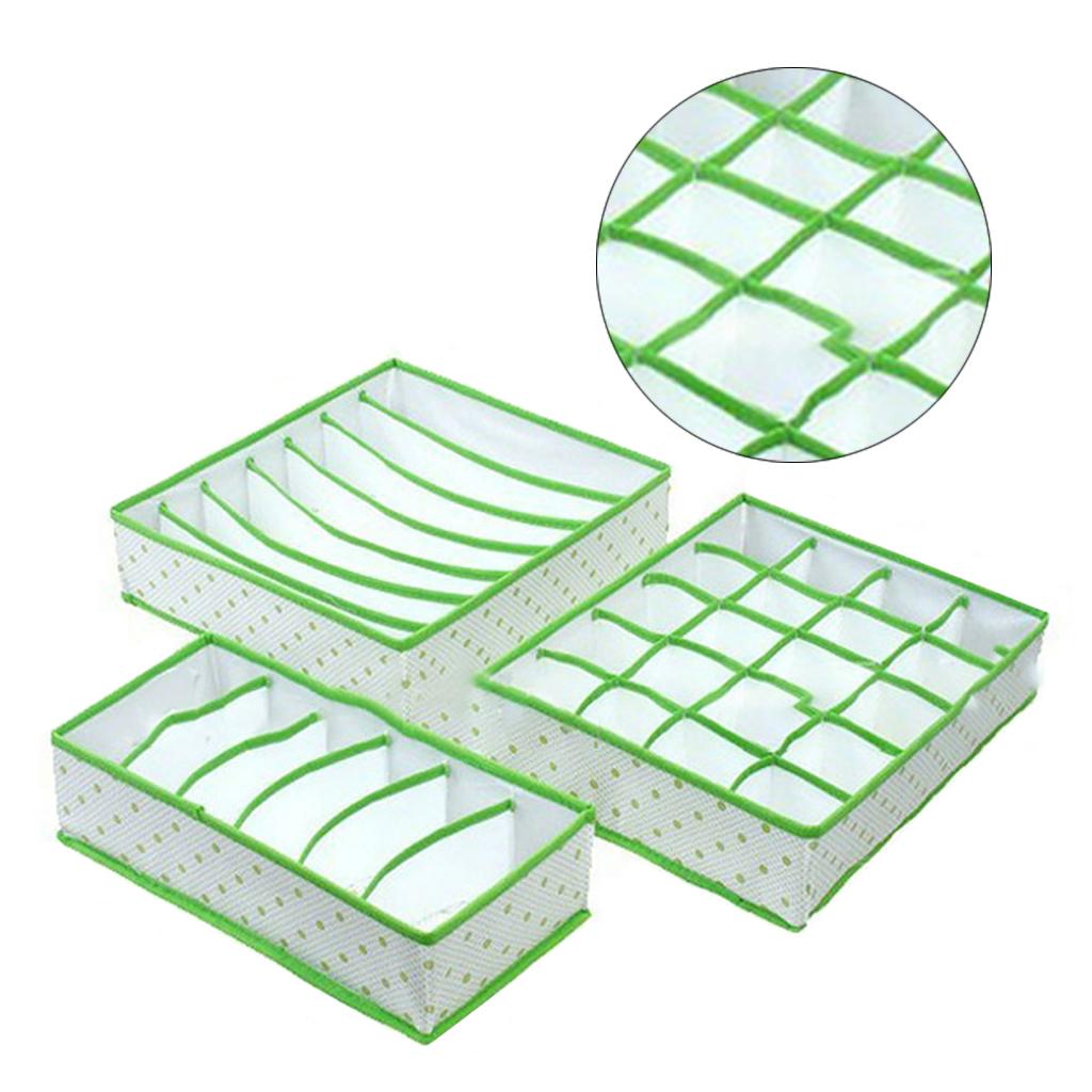 3Pcs Set Foldable Underwear Drawer Bra Socks Wardrobe Organizer Storage Green