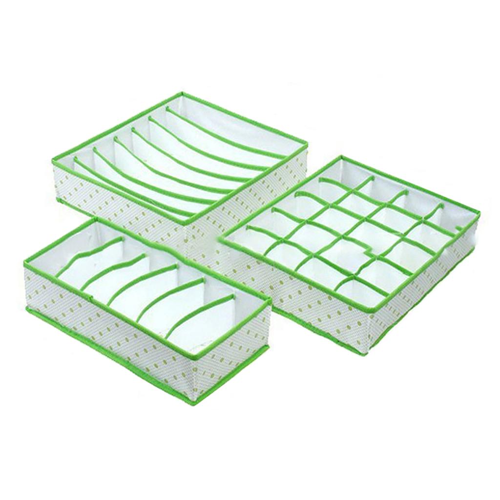 3Pcs Set Foldable Underwear Drawer Bra Socks Wardrobe Organizer Storage Green