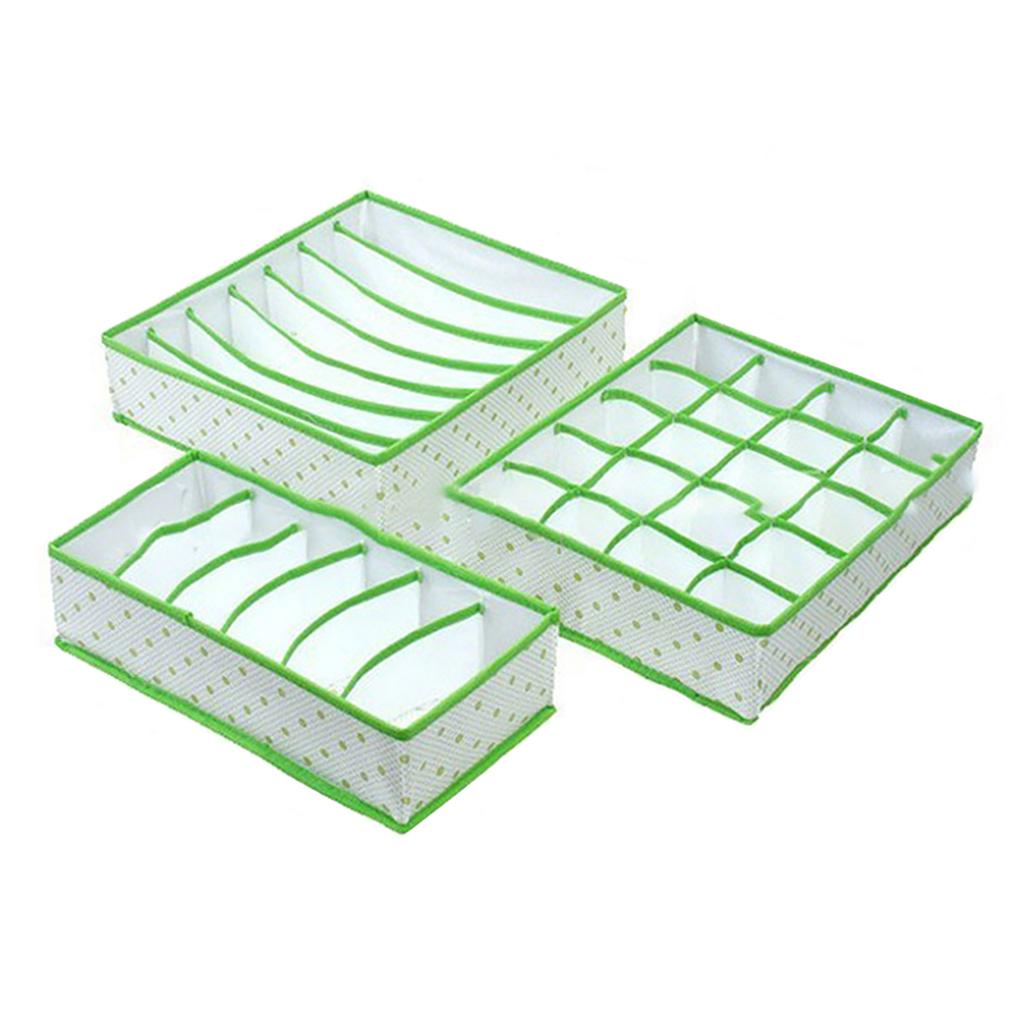 3Pcs Set Foldable Underwear Drawer Bra Socks Wardrobe Organizer Storage Green