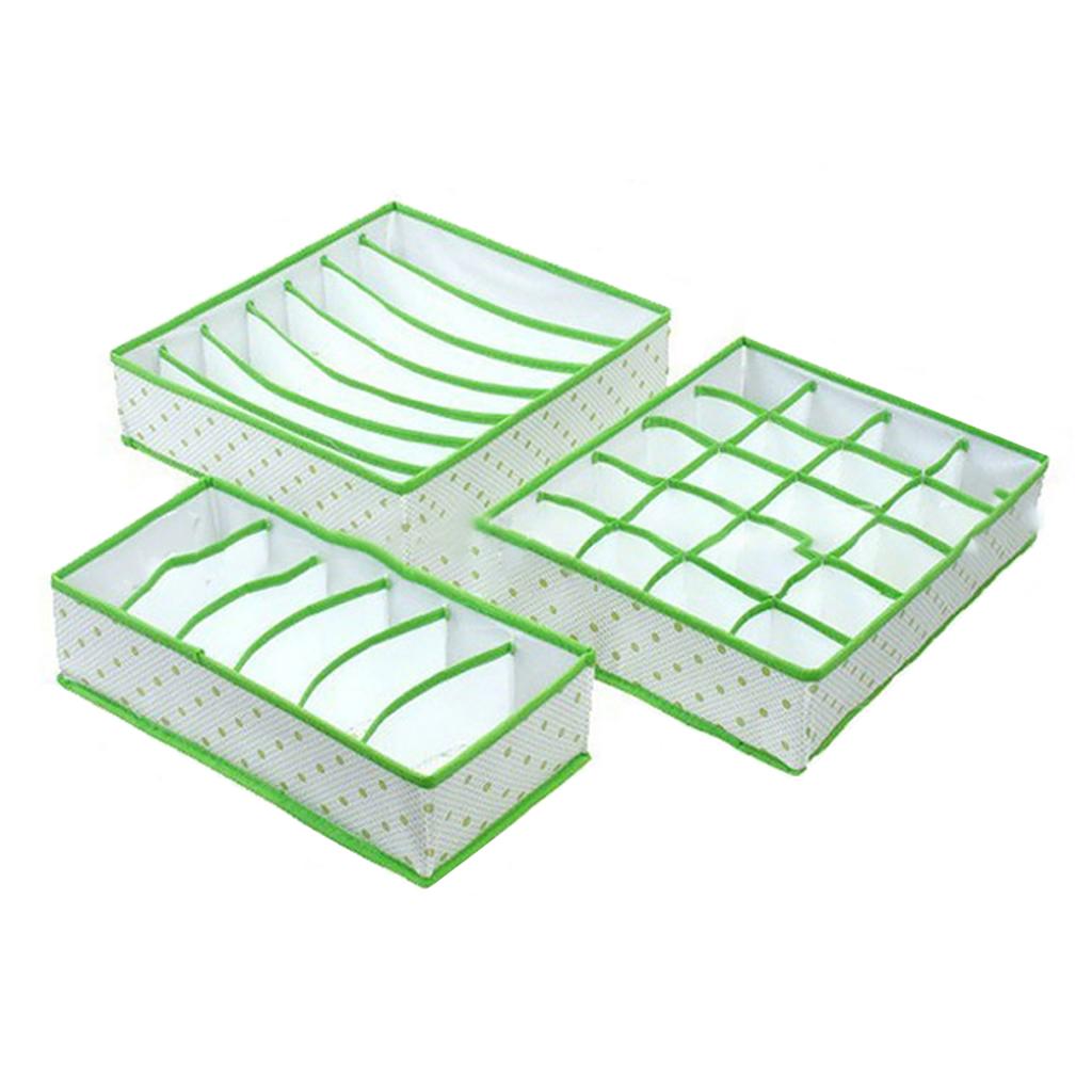 3Pcs Set Foldable Underwear Drawer Bra Socks Wardrobe Organizer Storage Green