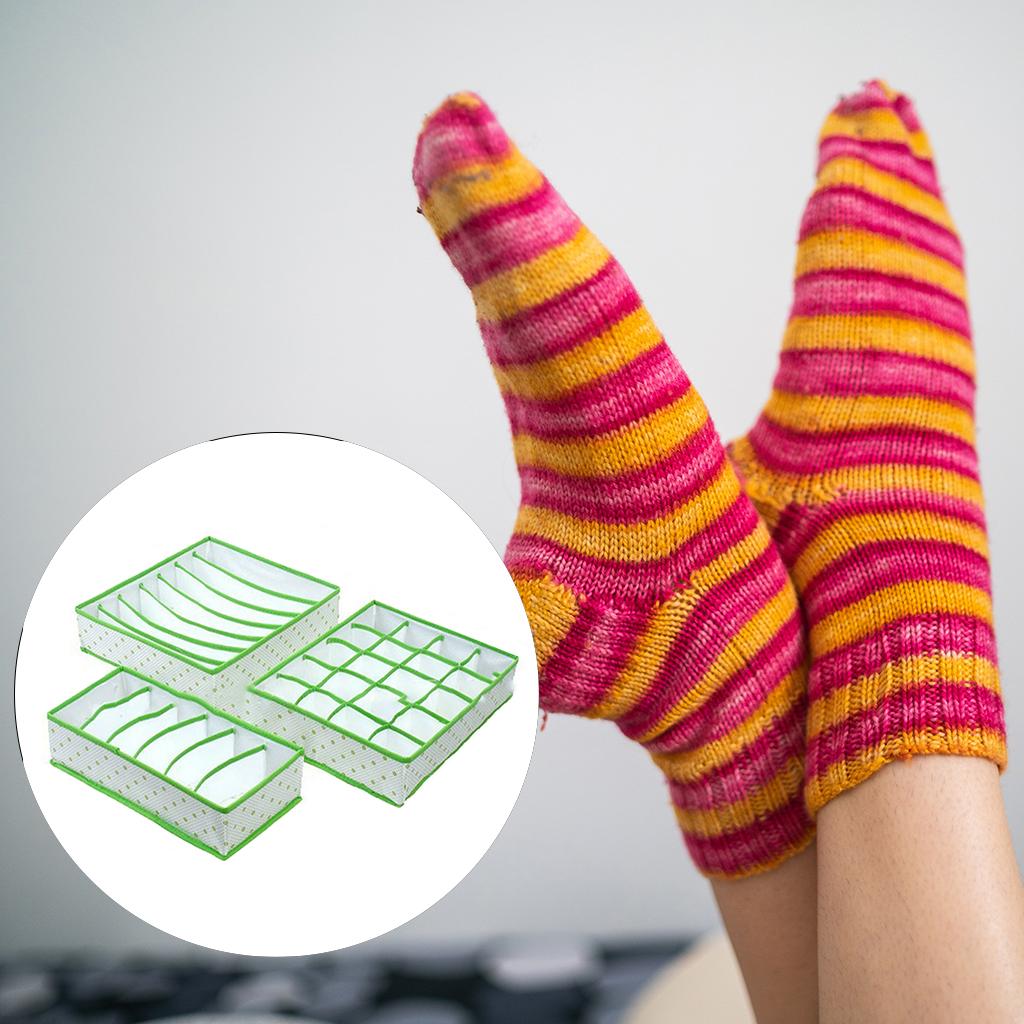 3Pcs Set Foldable Underwear Drawer Bra Socks Wardrobe Organizer Storage Green
