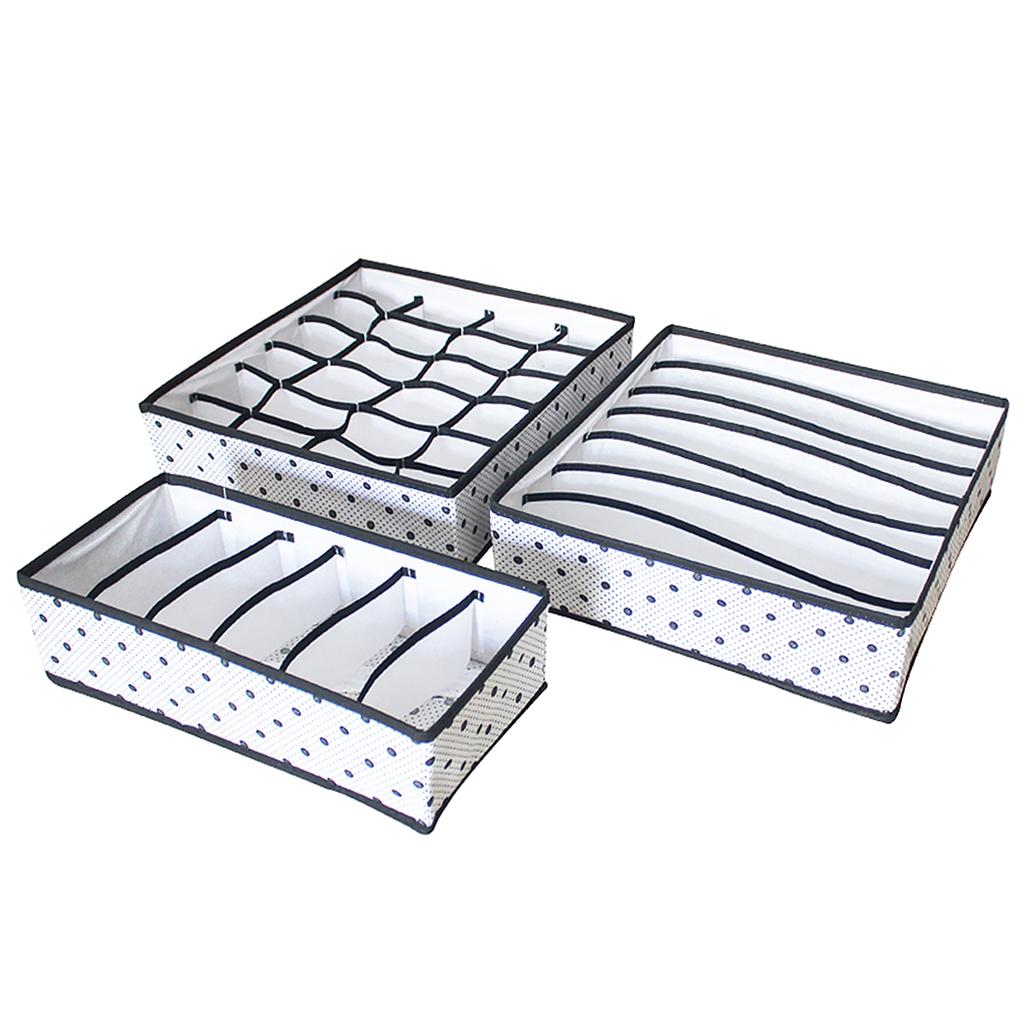 3Pcs Set Foldable Underwear Drawer Bra Socks Wardrobe Organizer Storage Black