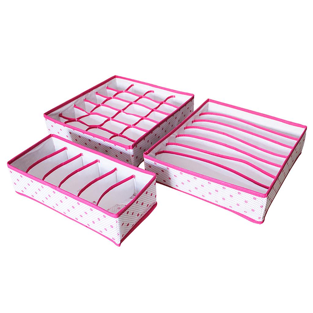 3Pcs Set Foldable Underwear Drawer Bra Socks Wardrobe Organizer Storage Rose
