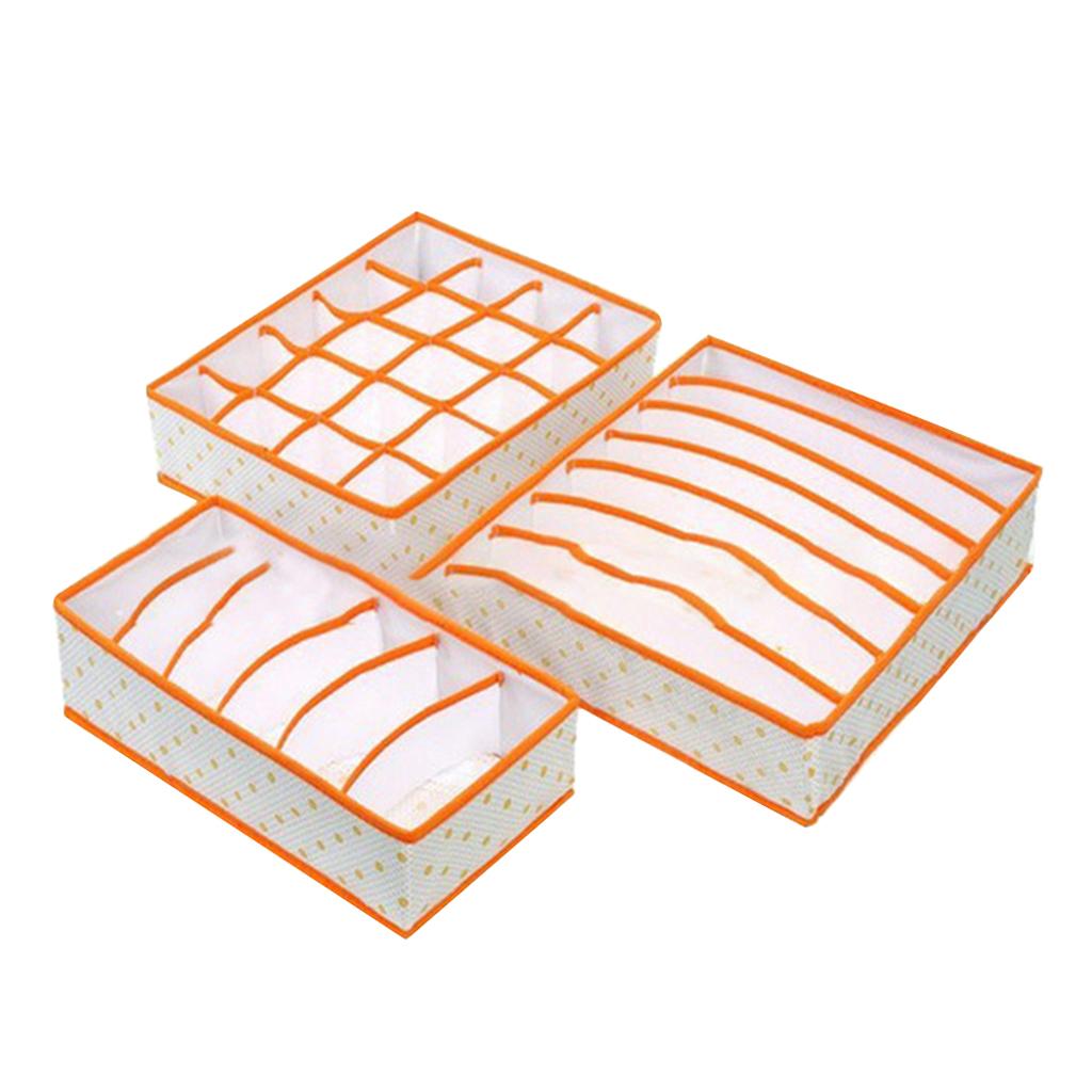 3Pcs Set Foldable Underwear Drawer Bra Socks Wardrobe Organizer Storage Orange