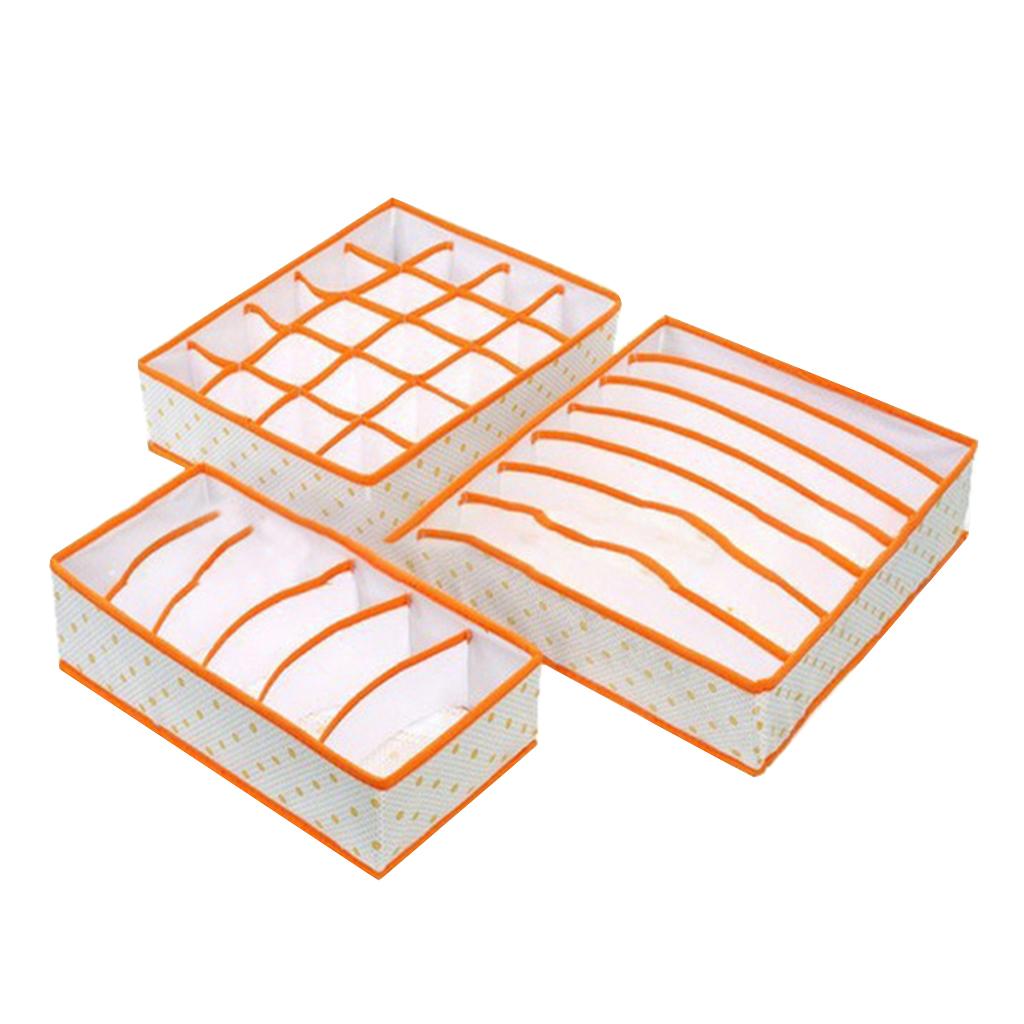 3Pcs Set Foldable Underwear Drawer Bra Socks Wardrobe Organizer Storage Orange
