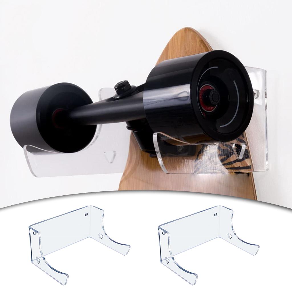 2Pcs Skateboard Holder Wall Mount Hanger Display Rack Bracket Hardware Clear