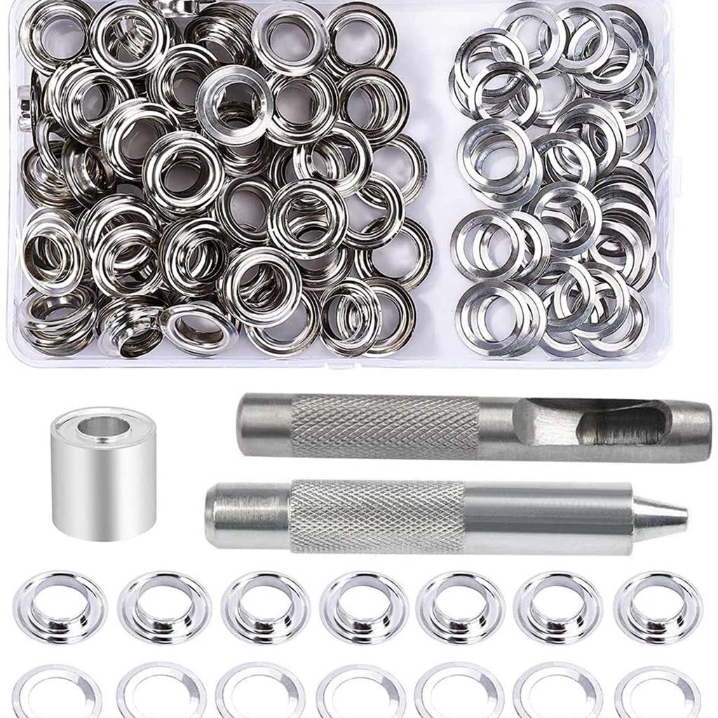Grommet Kit 100 Sets Grommets Eyelets & 3 Install Tool Kit and Storage Box