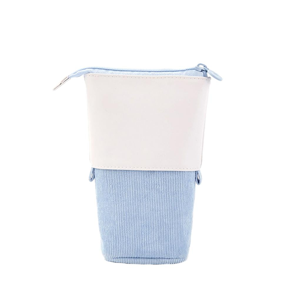 Pen Telescopic Holder Case Portable PU Corduroy Cosmetics Pouch Makeup Bag light yellow
