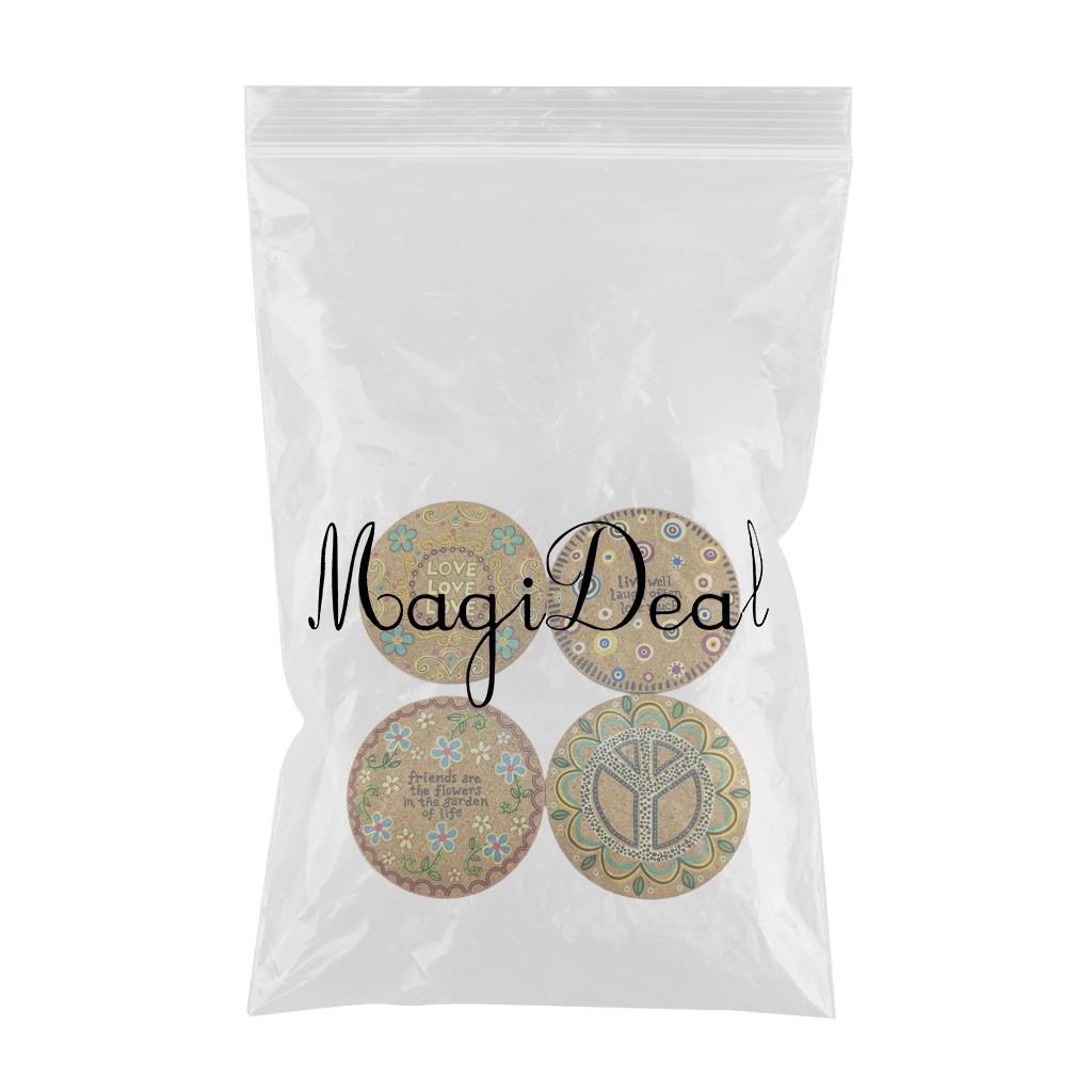 4pcs Natural Cork Drink Coasters Mandala Style Tabletop Mats Anti-Scratch