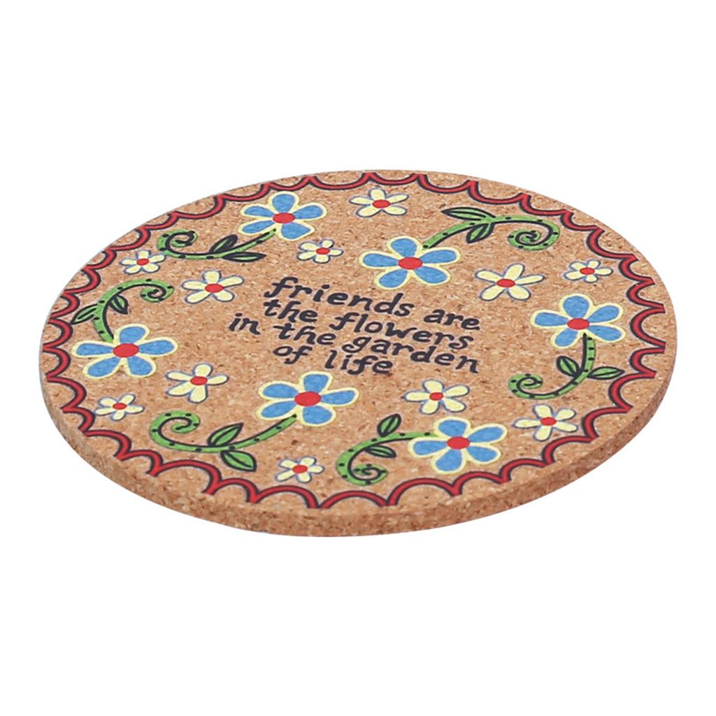 4pcs Natural Cork Drink Coasters Mandala Style Tabletop Mats Anti-Scratch