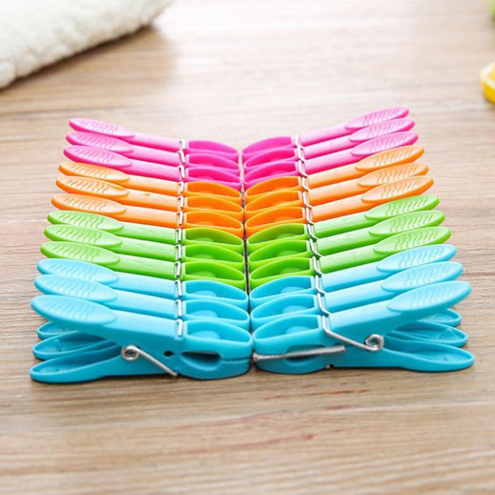 24x Plastic Clothespins Heavy Duty Laundry Clothes Pins Clips with Springs