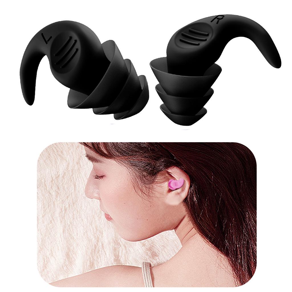 Noise Reduction Ear Plugs Silicone Sound Blocking for Sleep Snoring Swimming Black