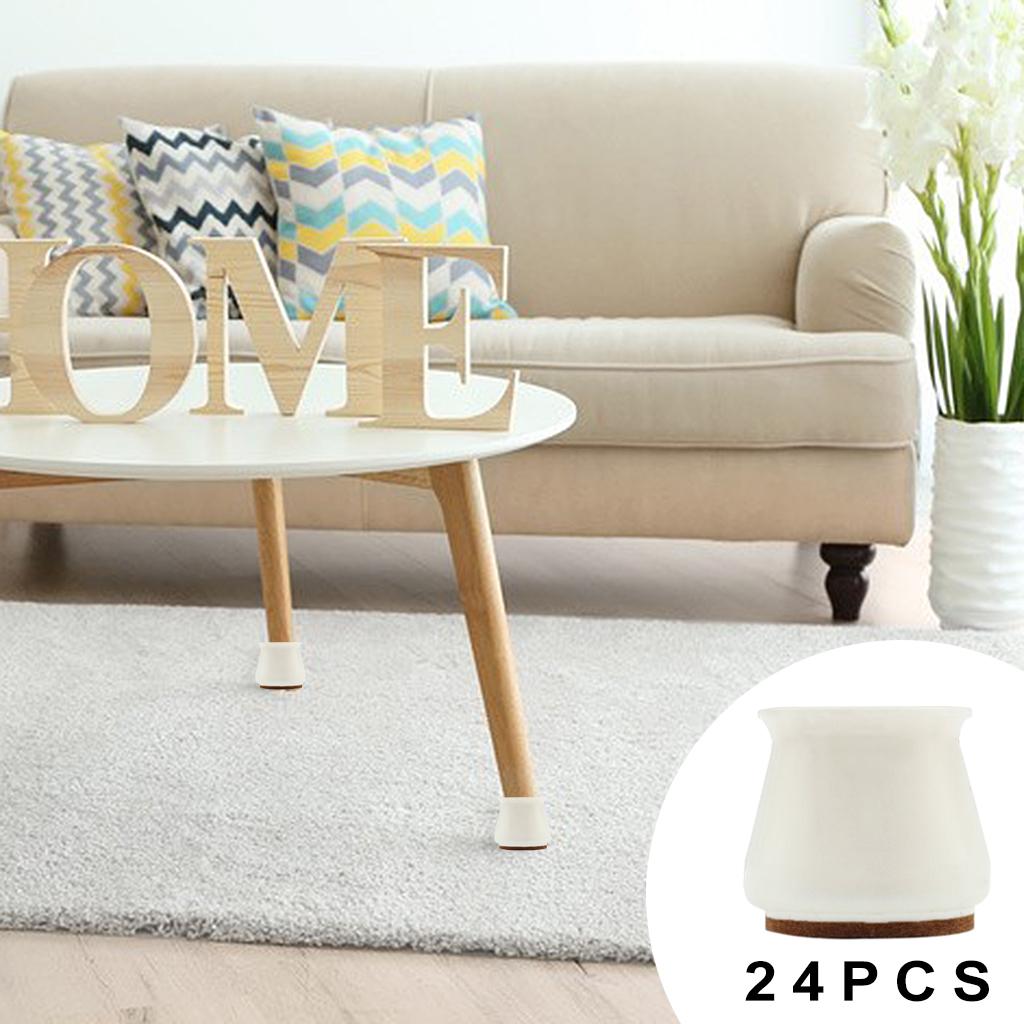 Silicone Table Chair Leg Protection Cover Furniture Feet Pad White 24PCS