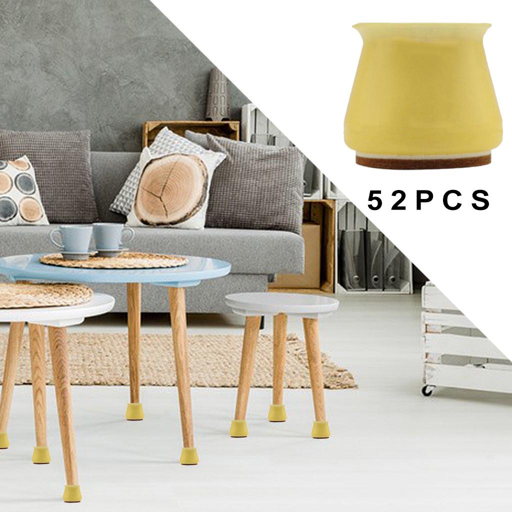 Silicone Table Chair Leg Protection Cover Furniture Feet Pad Yellow 52PCS