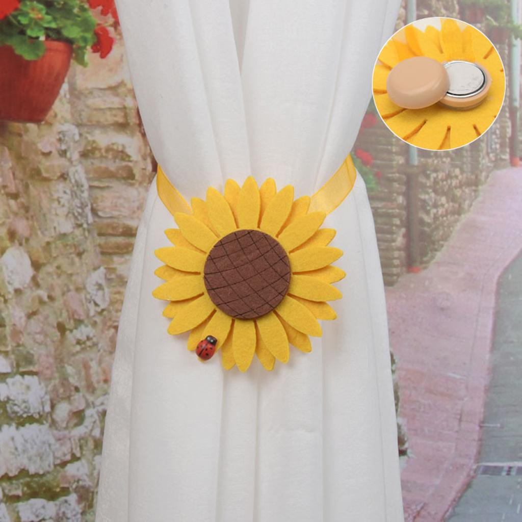 2pcs Curtain Tie Backs Sunflower Magnetic Curtain Tiebacks Clips Magnet Style