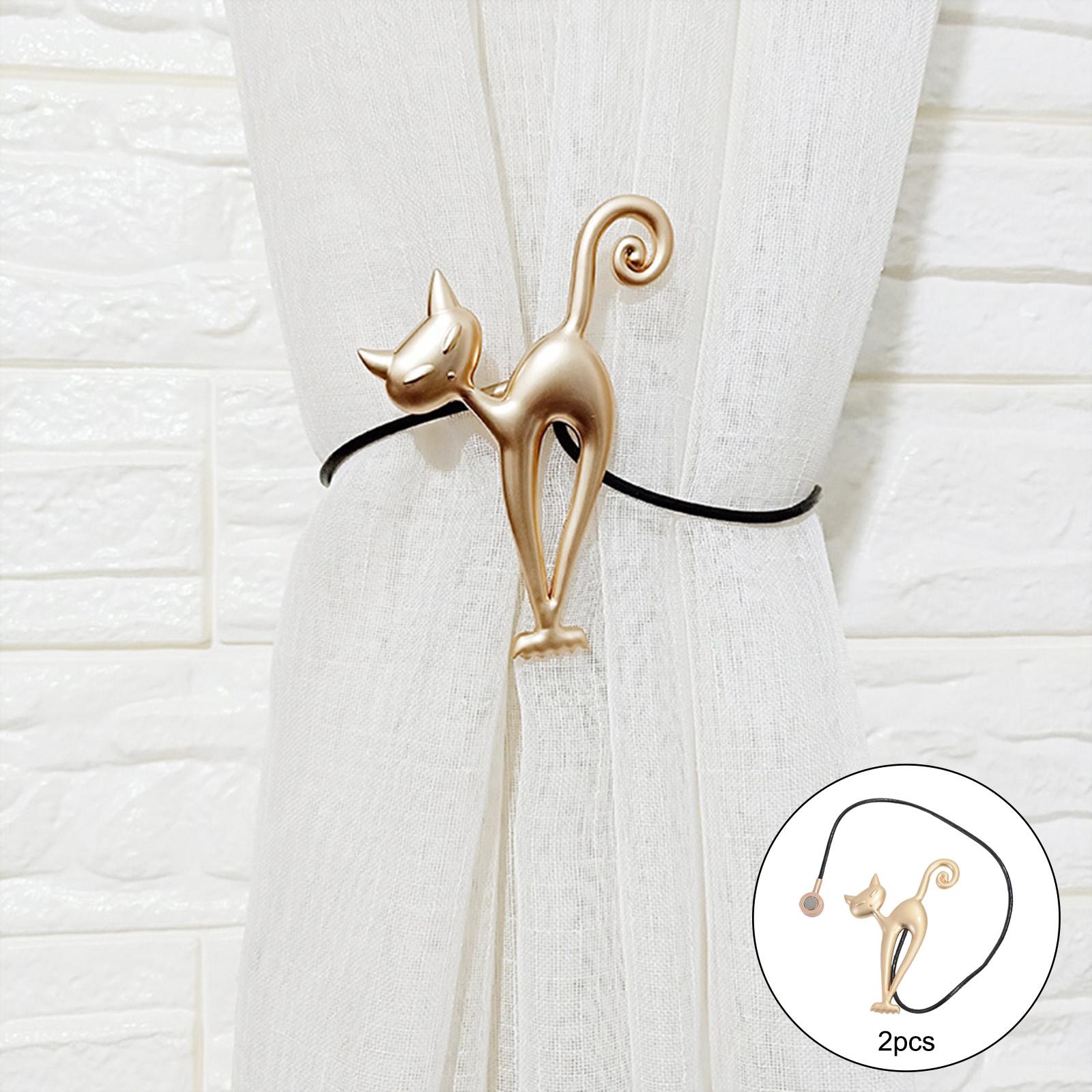 1Pairs Cat Curtain Tiebacks Magnetic Drape Holders Holdbacks Golden