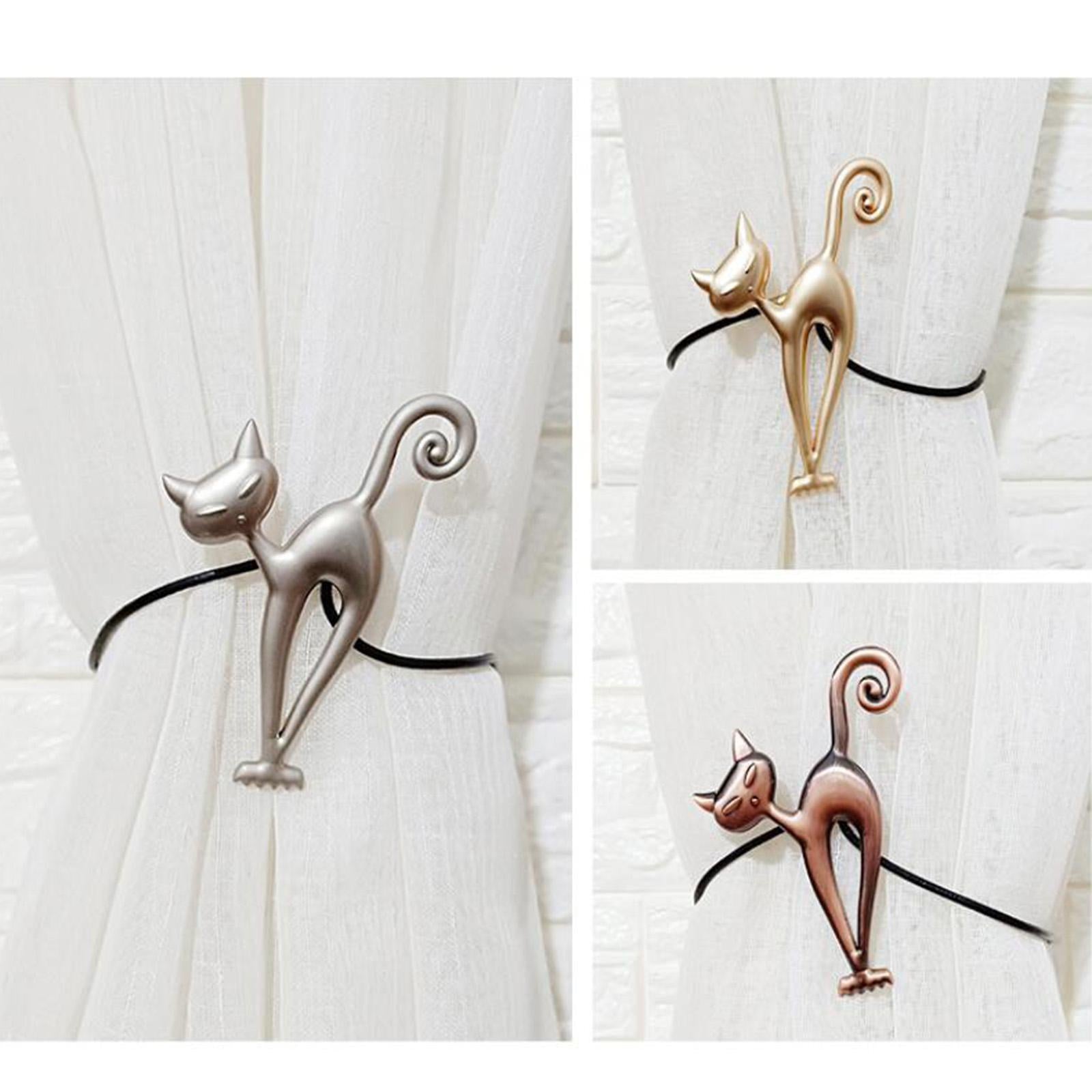 1Pairs Cat Curtain Tiebacks Magnetic Drape Holders Holdbacks Golden