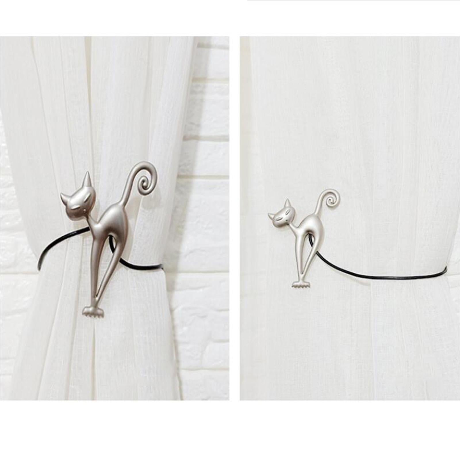 1Pairs Cat Curtain Tiebacks Magnetic Drape Holders Holdbacks Silver
