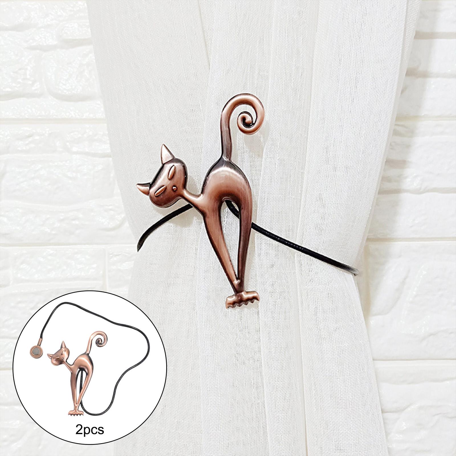 1Pairs Cat Curtain Tiebacks Magnetic Drape Holders Holdbacks Red Copper