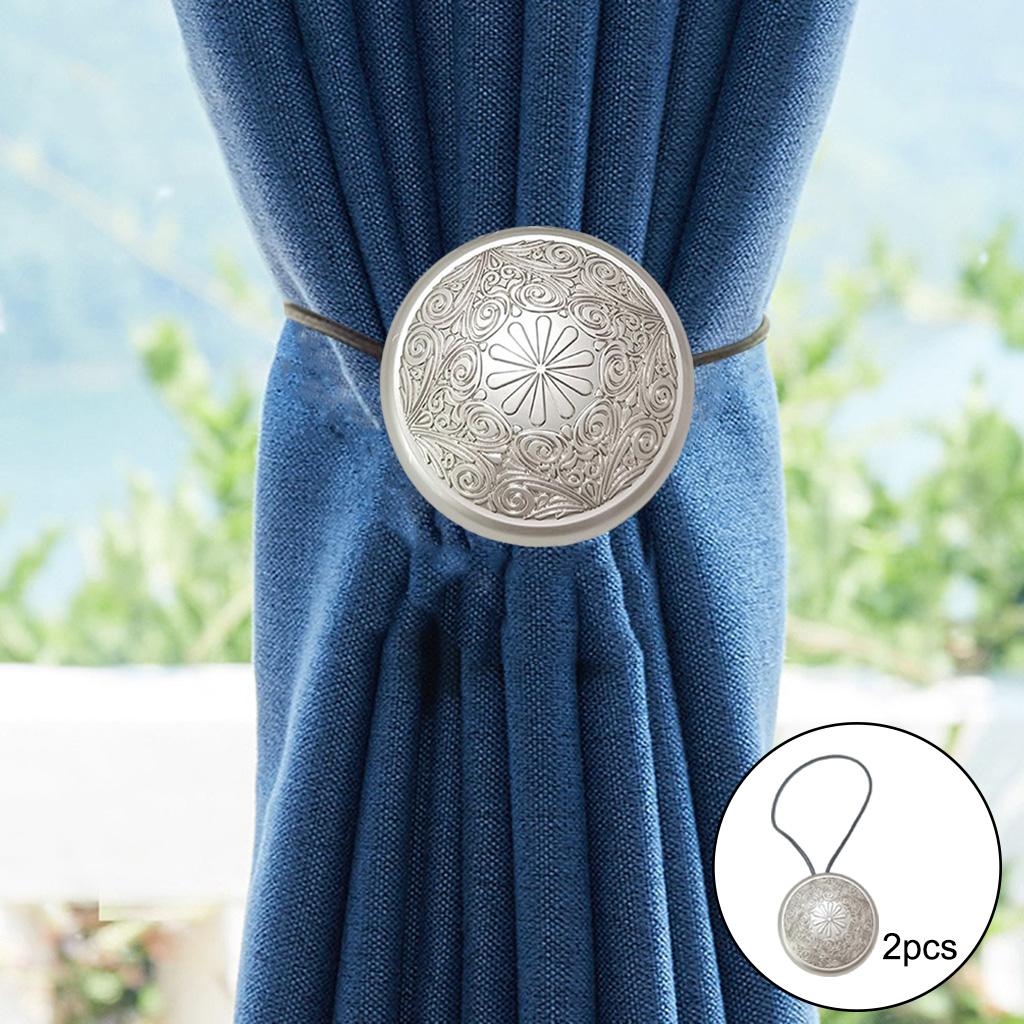 2pcs Magnetic Window Curtain Tiebacks Drape Buckle Holder Silver
