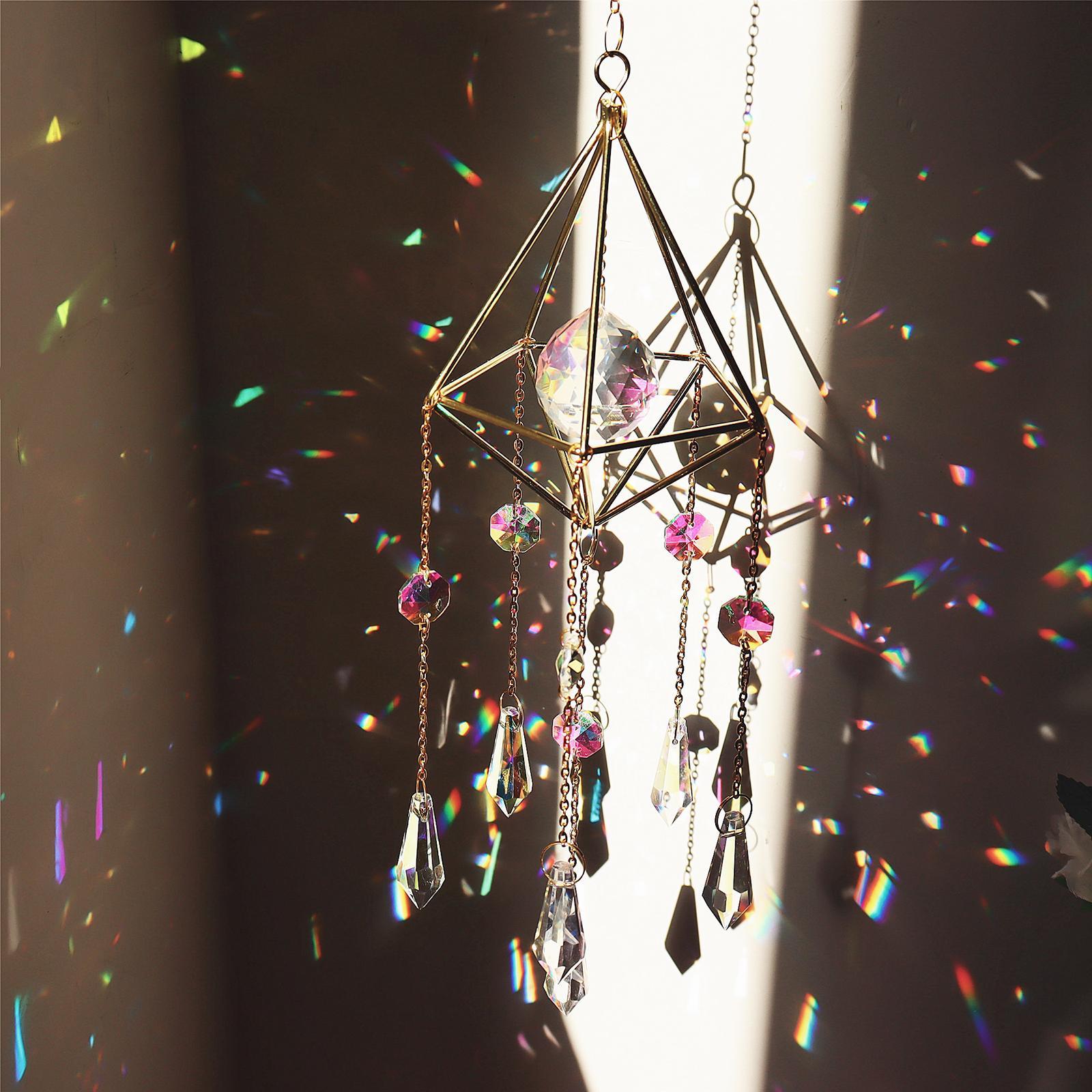 1pc Geometry Crystal Sun Catcher Window Hanging Decor Pendant Ornament Pointed Beads