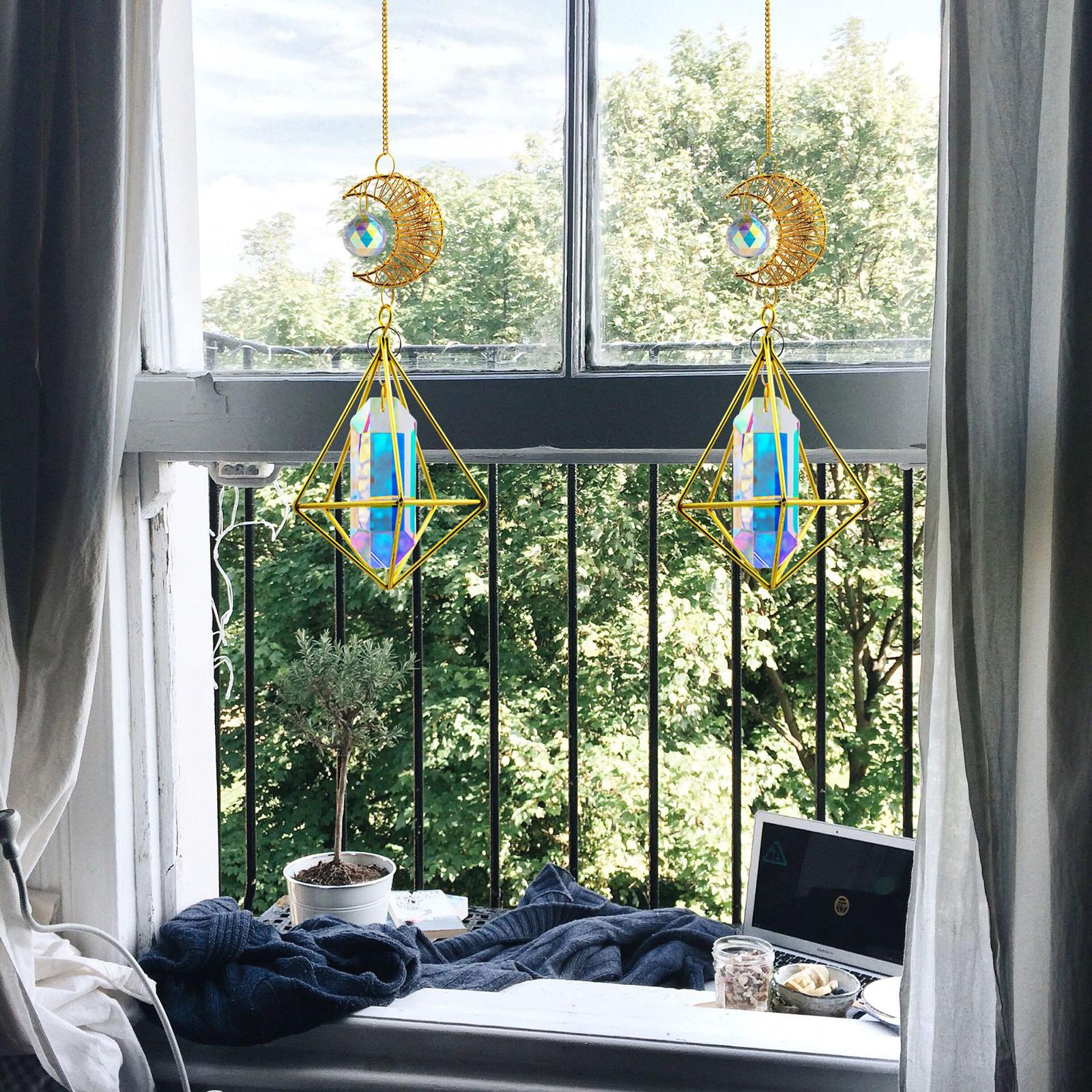 Geometric Crystal Suncatcher Prisms Garden Home Window Pendant Decor 36cm