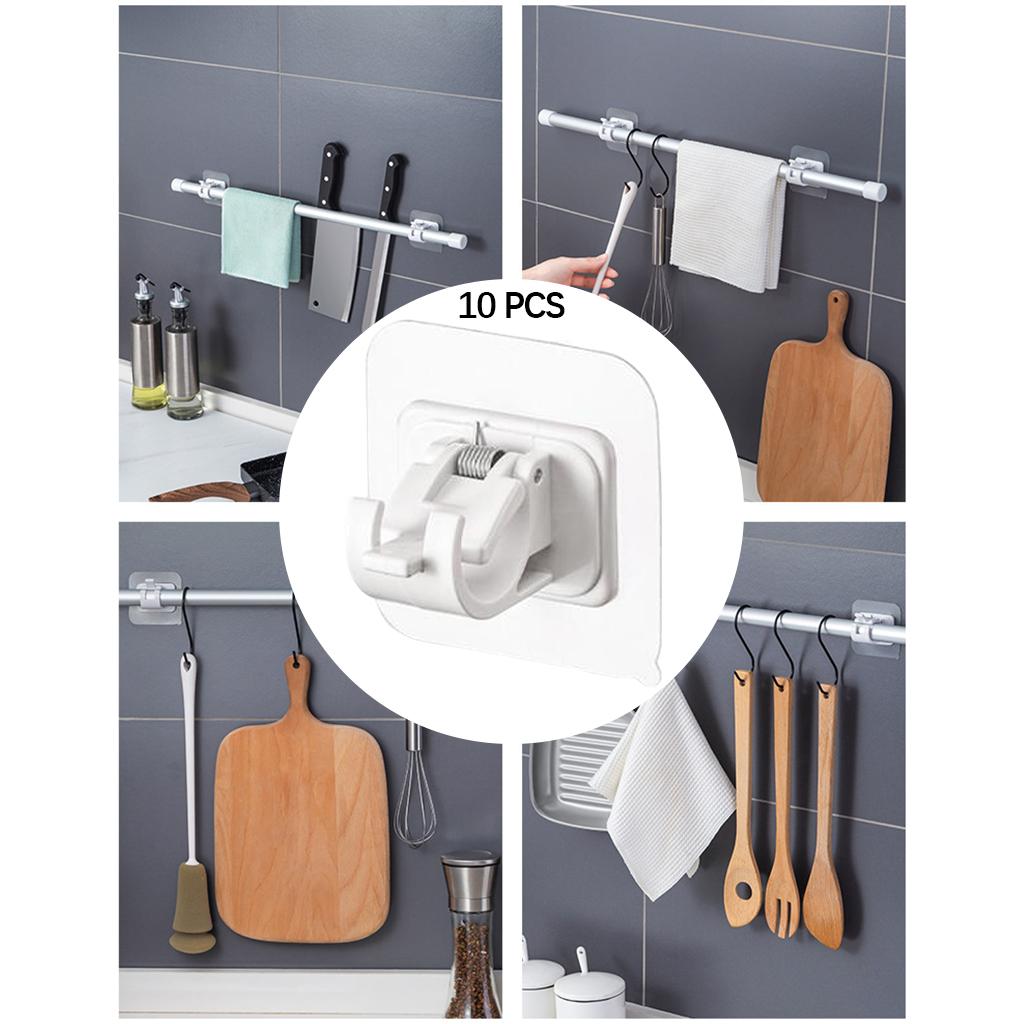 10pcs Curtain Rod Holder Drapery Hook ABS Wall Bracket Towel Rod Fixed Home white