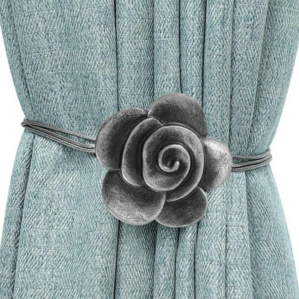 4x Flower Curtain Tiebacks Hooks Holder Buckles Drapery Holdback Black
