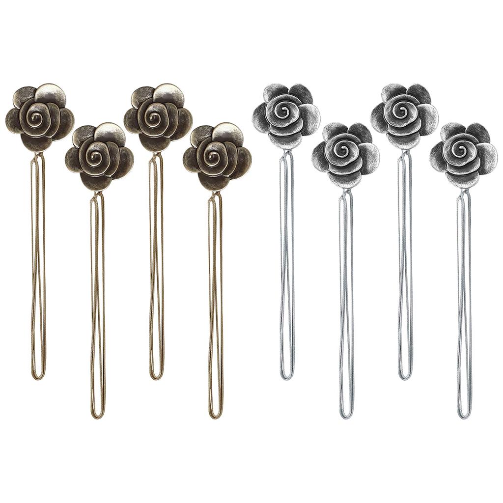 4x Flower Curtain Tiebacks Hooks Holder Buckles Drapery Holdback Black