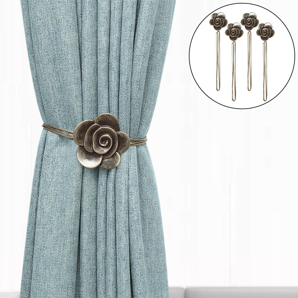 4x Flower Curtain Tiebacks Hooks Holder Buckles Drapery Holdback Coffee