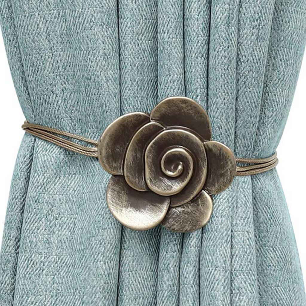 4x Flower Curtain Tiebacks Hooks Holder Buckles Drapery Holdback Coffee
