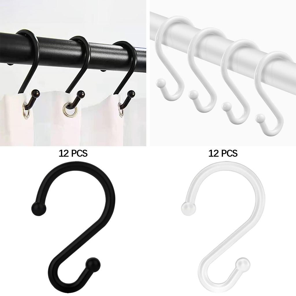 Set of 12 S Shower Curtain Hooks Rings Hanging Clothing Work Shop Office black
