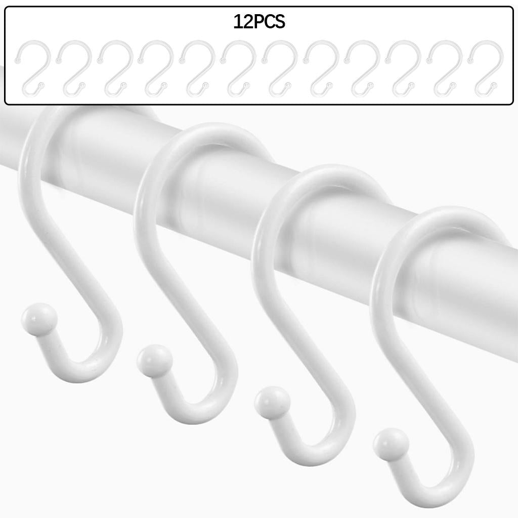 Set of 12 S Shower Curtain Hooks Rings Hanging Clothing Work Shop Office white