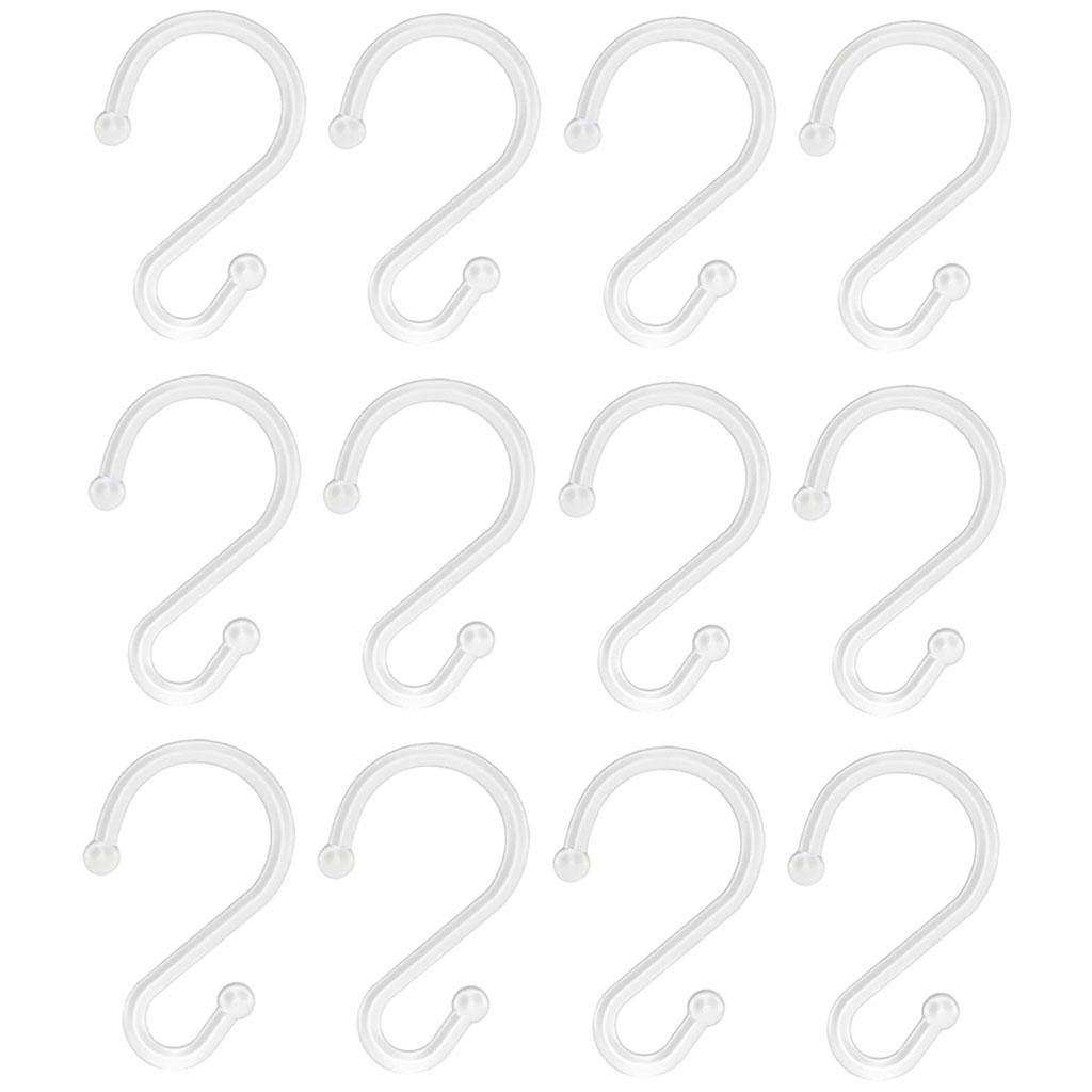 Set of 12 S Shower Curtain Hooks Rings Hanging Clothing Work Shop Office white