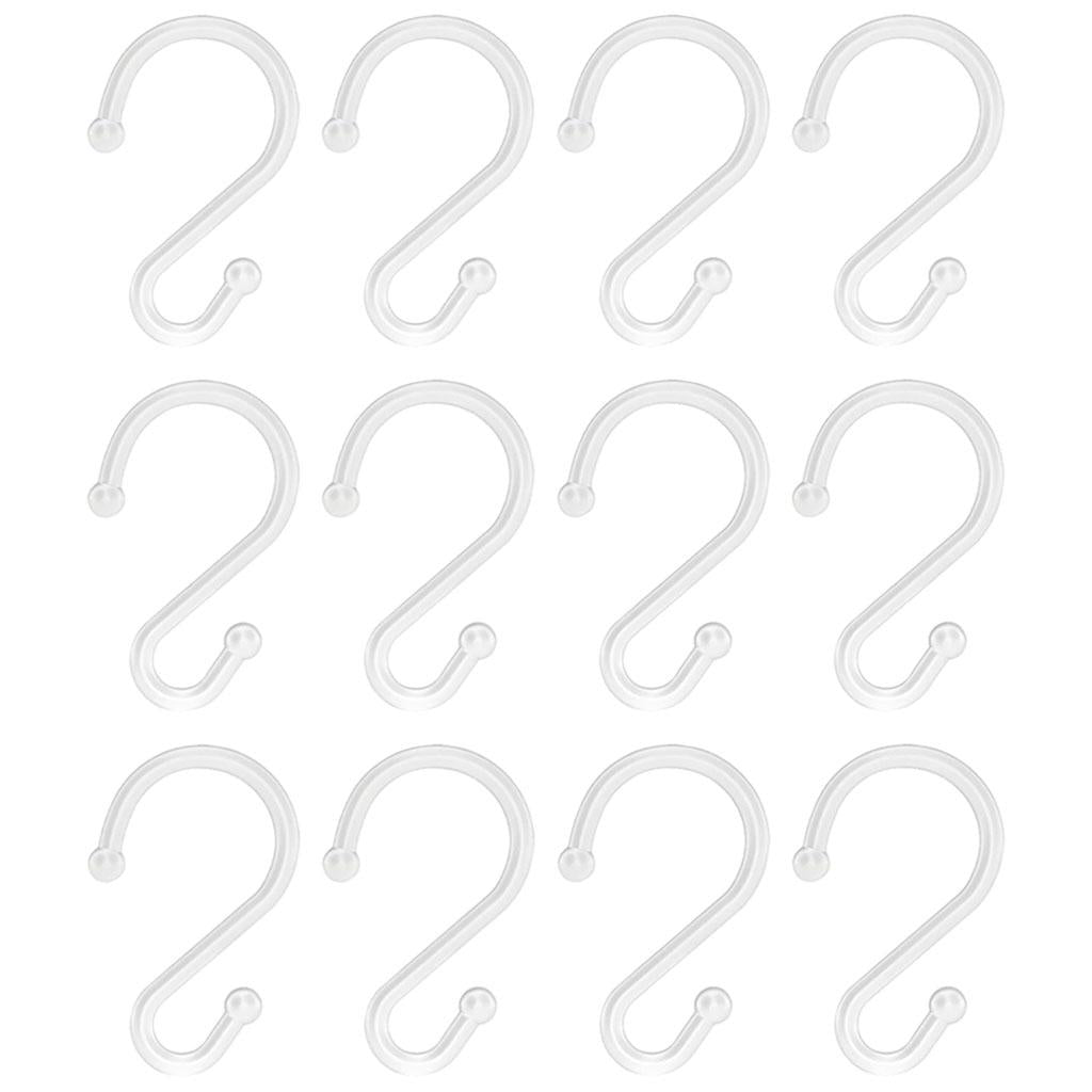 Set of 12 S Shower Curtain Hooks Rings Hanging Clothing Work Shop Office white