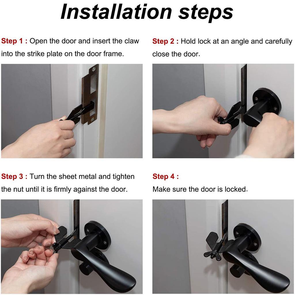 Stainless Steel Small Portable Door Lock Security Bedroom Safety Lock Black
