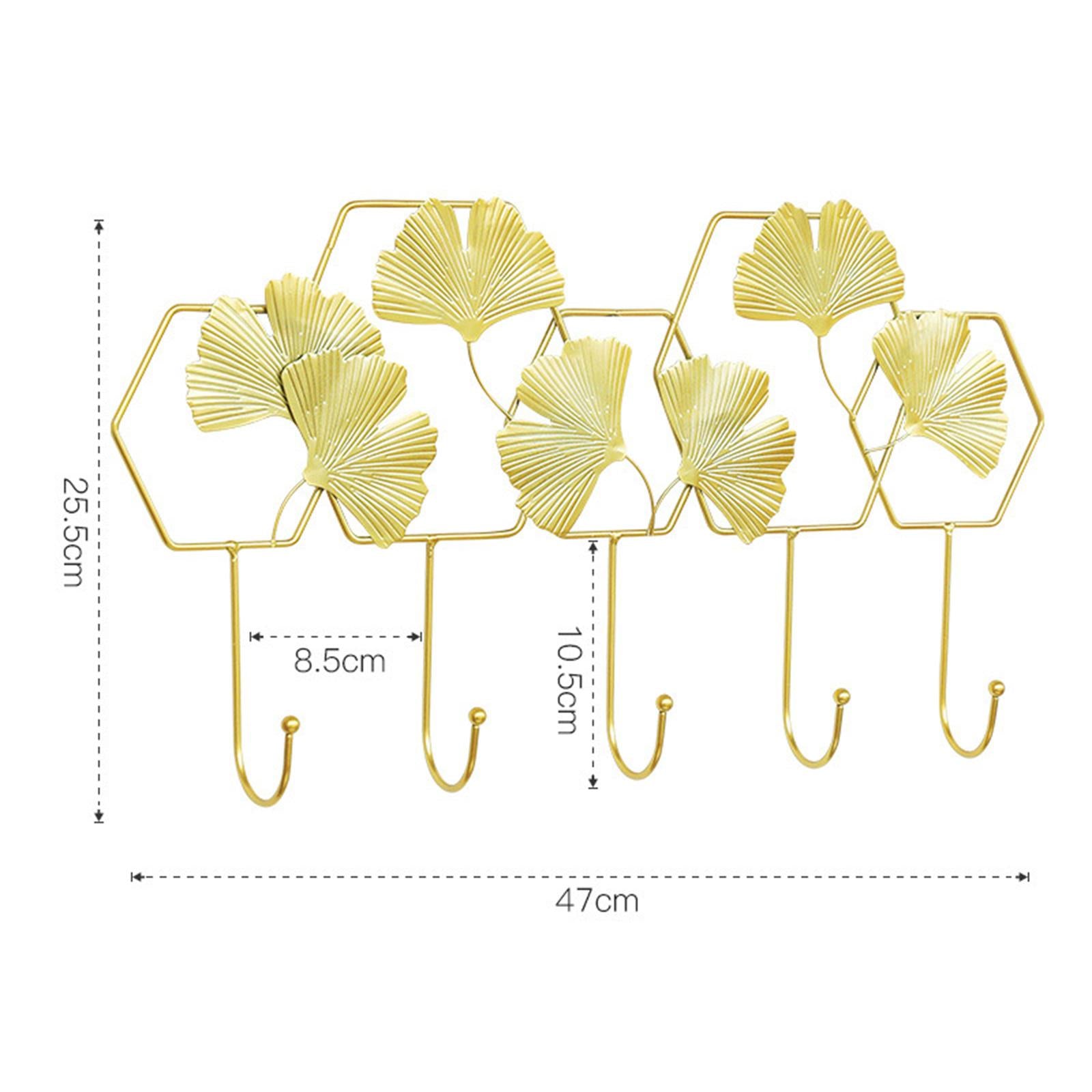 Ginkgo Leaf Hook Wall Hanger Scarf Umbrellas Entrance Porch Organize Rack Gold Hex