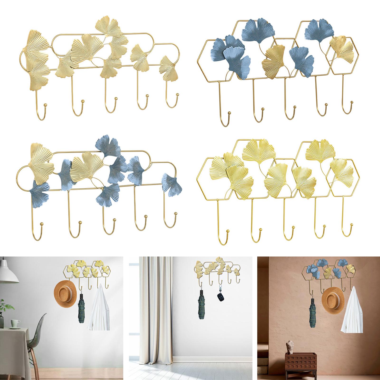 Ginkgo Leaf Hook Wall Hanger Scarf Umbrellas Entrance Porch Organize Rack Gold Hex