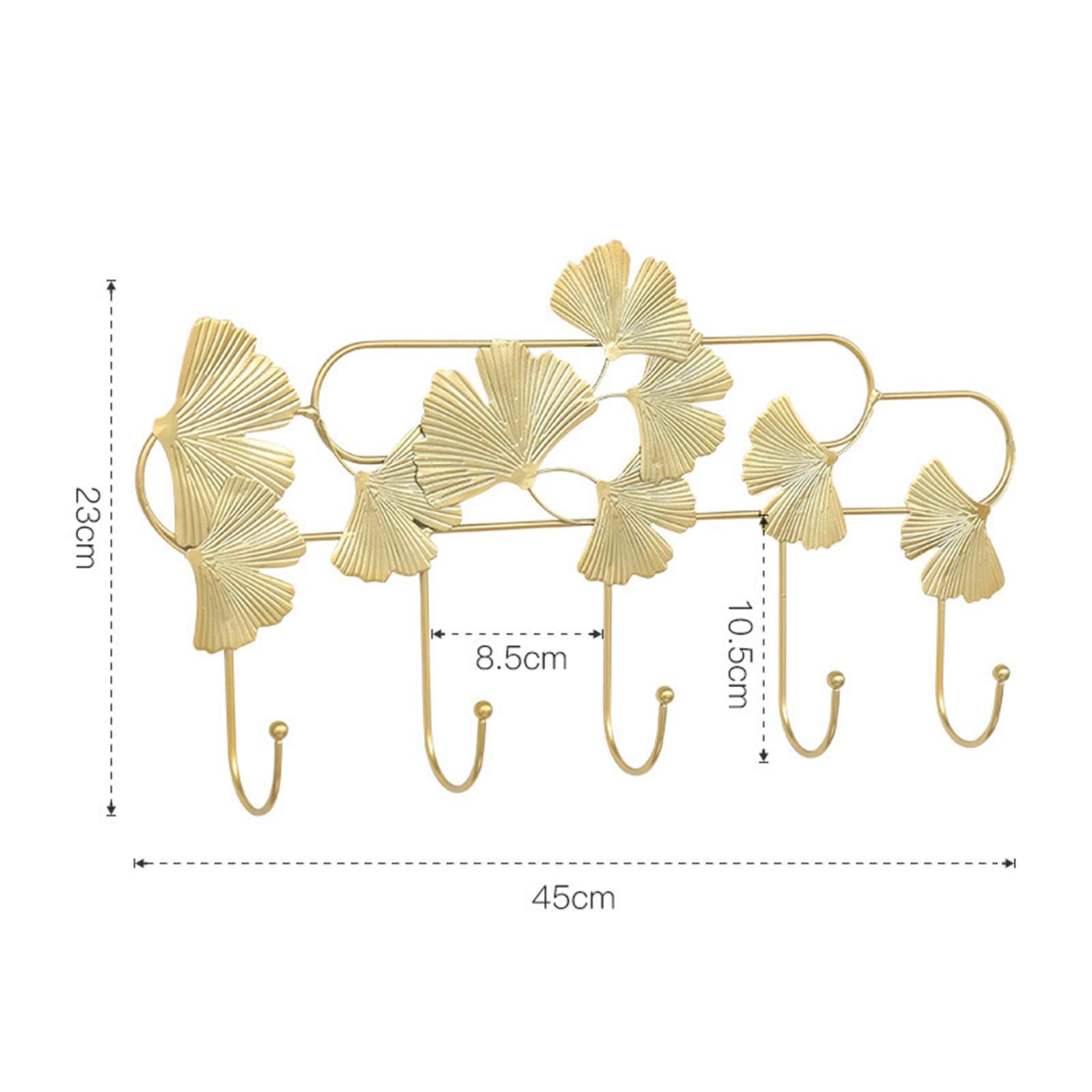 Ginkgo Leaf Hook Wall Hanger Scarf Umbrellas Entrance Porch Organize Rack Gold Round