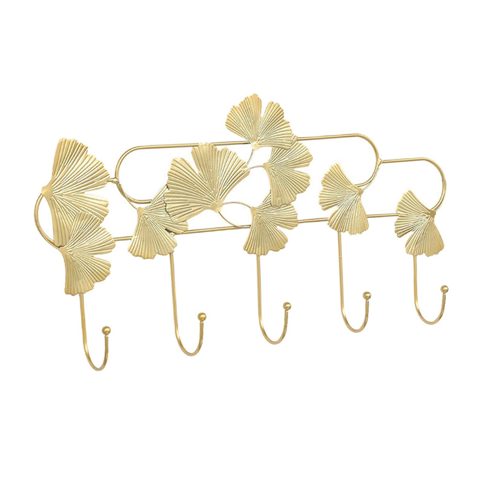 Ginkgo Leaf Hook Wall Hanger Scarf Umbrellas Entrance Porch Organize Rack Gold Round