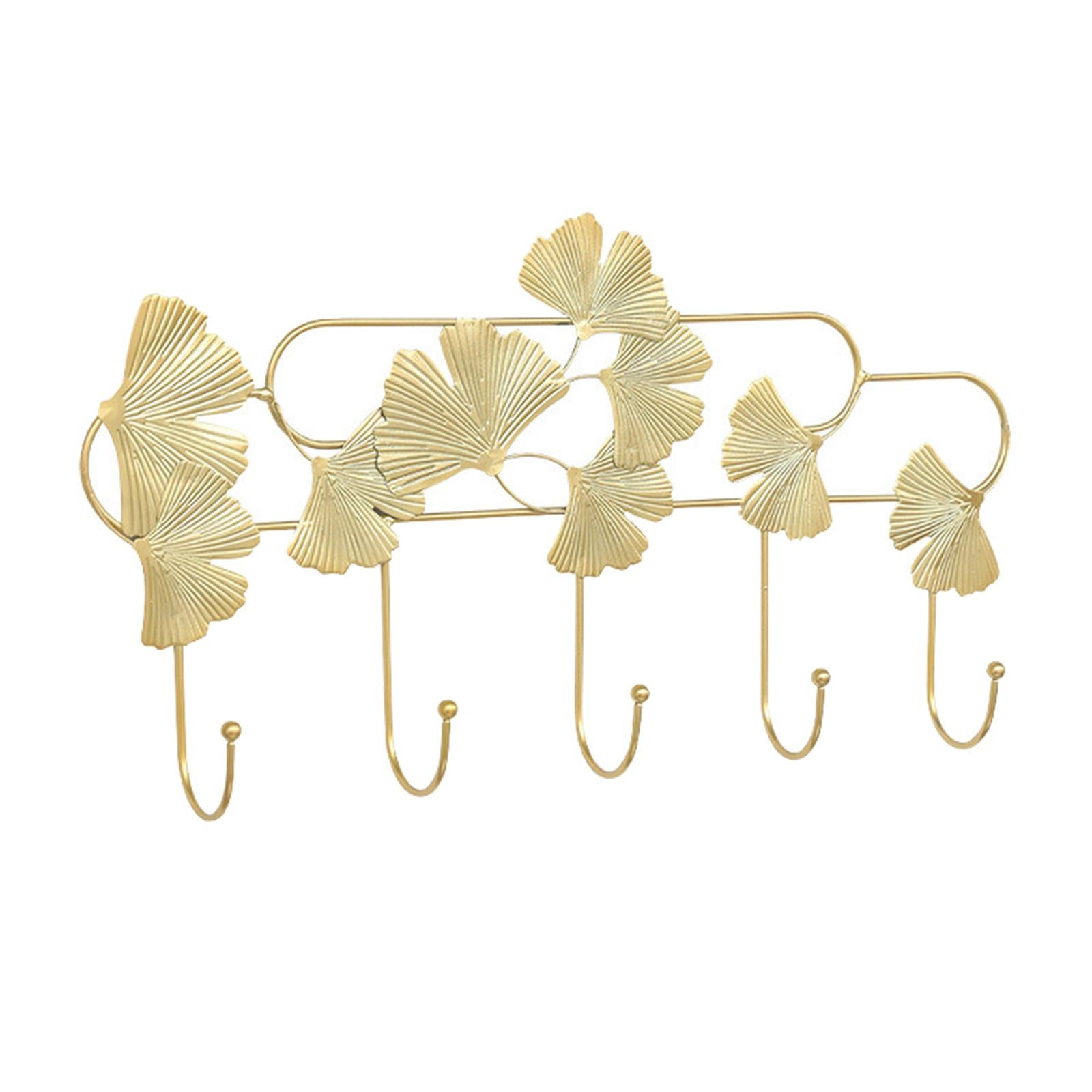 Ginkgo Leaf Hook Wall Hanger Scarf Umbrellas Entrance Porch Organize Rack Gold Round