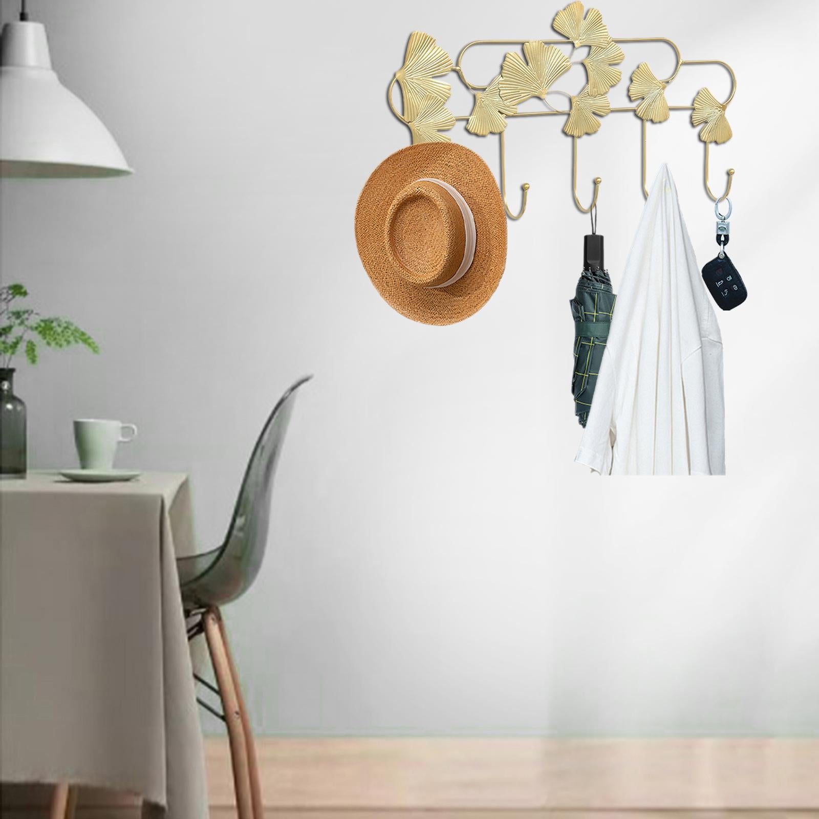 Ginkgo Leaf Hook Wall Hanger Scarf Umbrellas Entrance Porch Organize Rack Gold Round