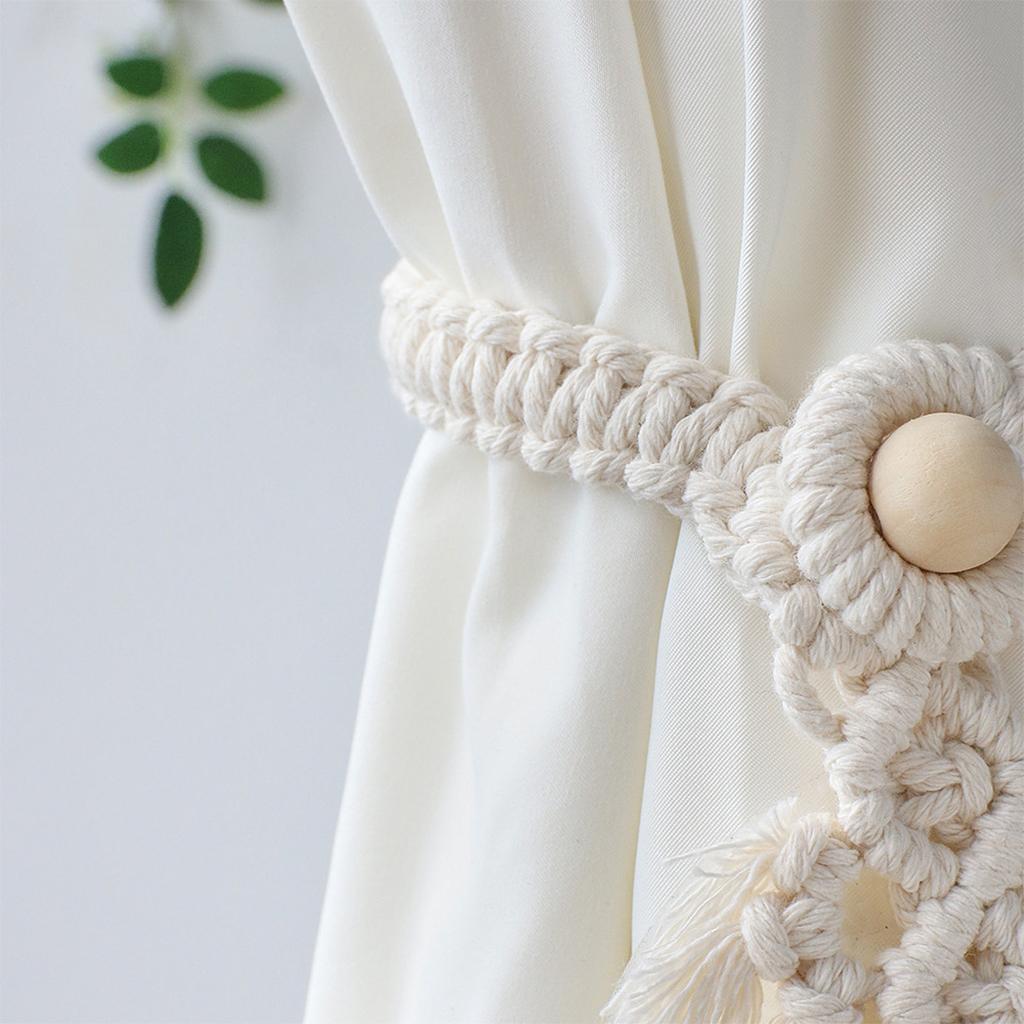 Boho Leaf Curtain Tie Rope Woven Tassel for Home Bedroom Living Room Decor Beige