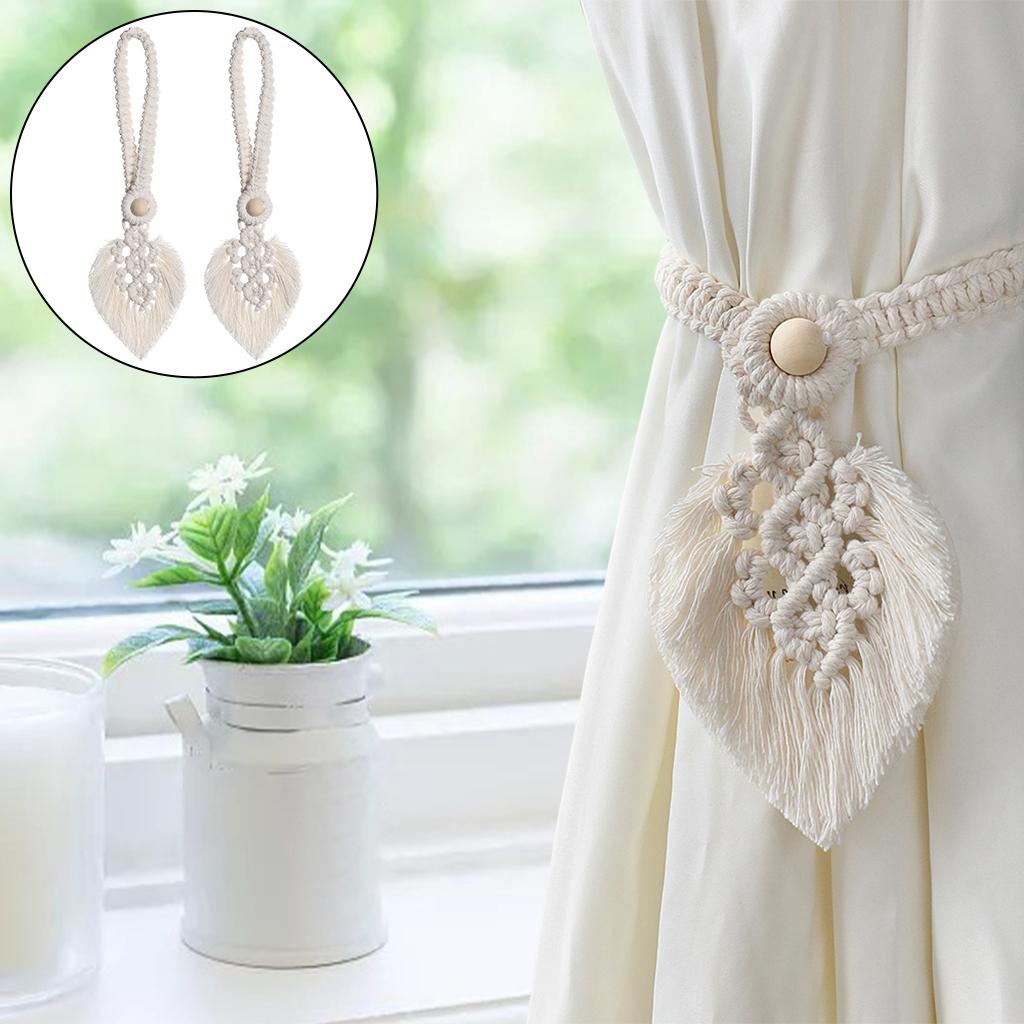 Boho Leaf Curtain Tie Rope Woven Tassel for Home Bedroom Living Room Decor Beige