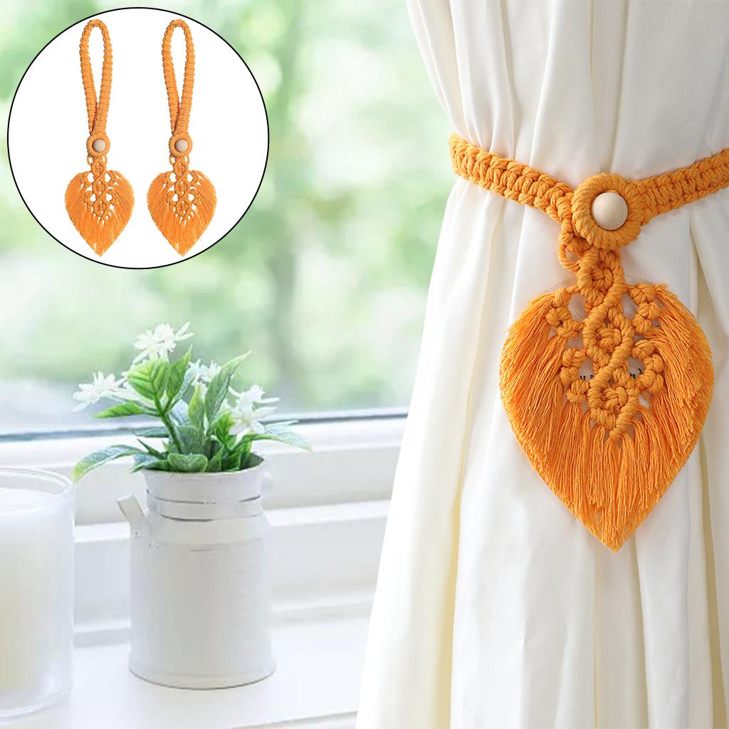 Boho Leaf Curtain Tie Rope Woven Tassel for Home Bedroom Living Room Decor Yellow