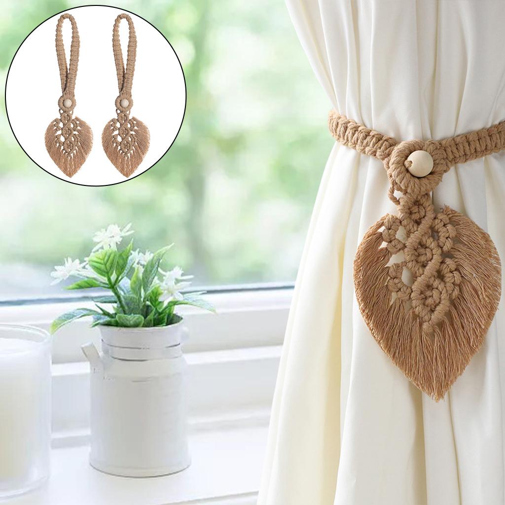 Boho Leaf Curtain Tie Rope Woven Tassel for Home Bedroom Living Room Decor Coffee