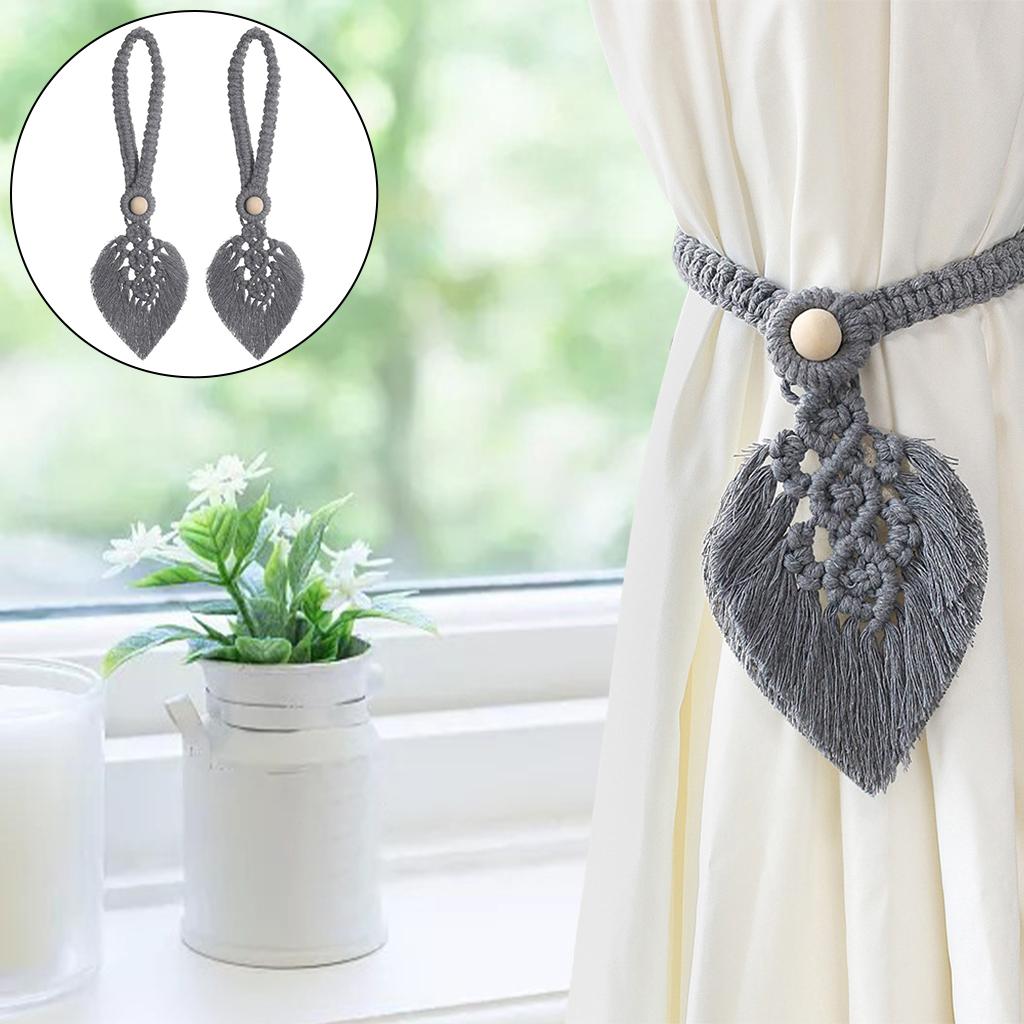 Boho Leaf Curtain Tie Rope Woven Tassel for Home Bedroom Living Room Decor Grey