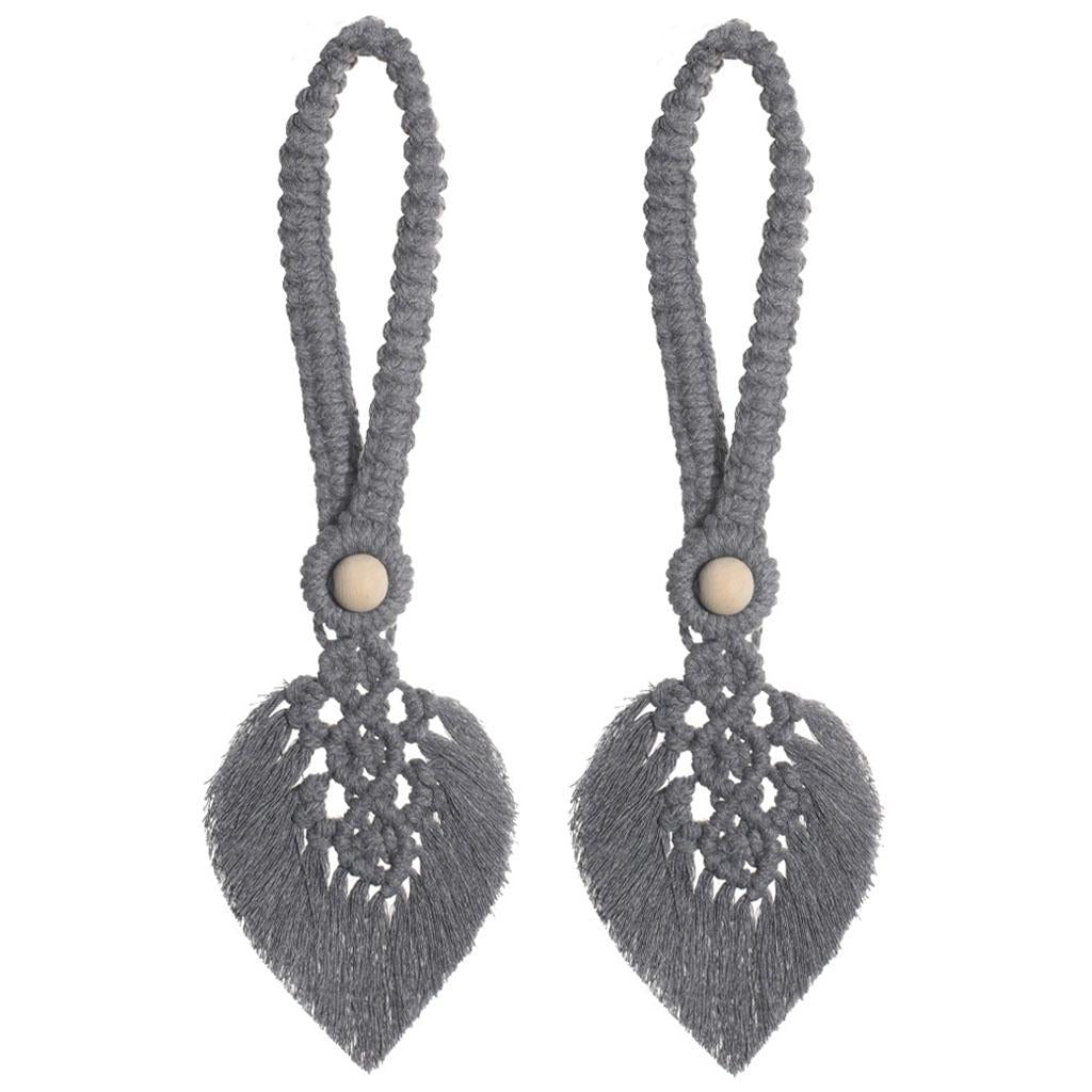 Boho Leaf Curtain Tie Rope Woven Tassel for Home Bedroom Living Room Decor Grey