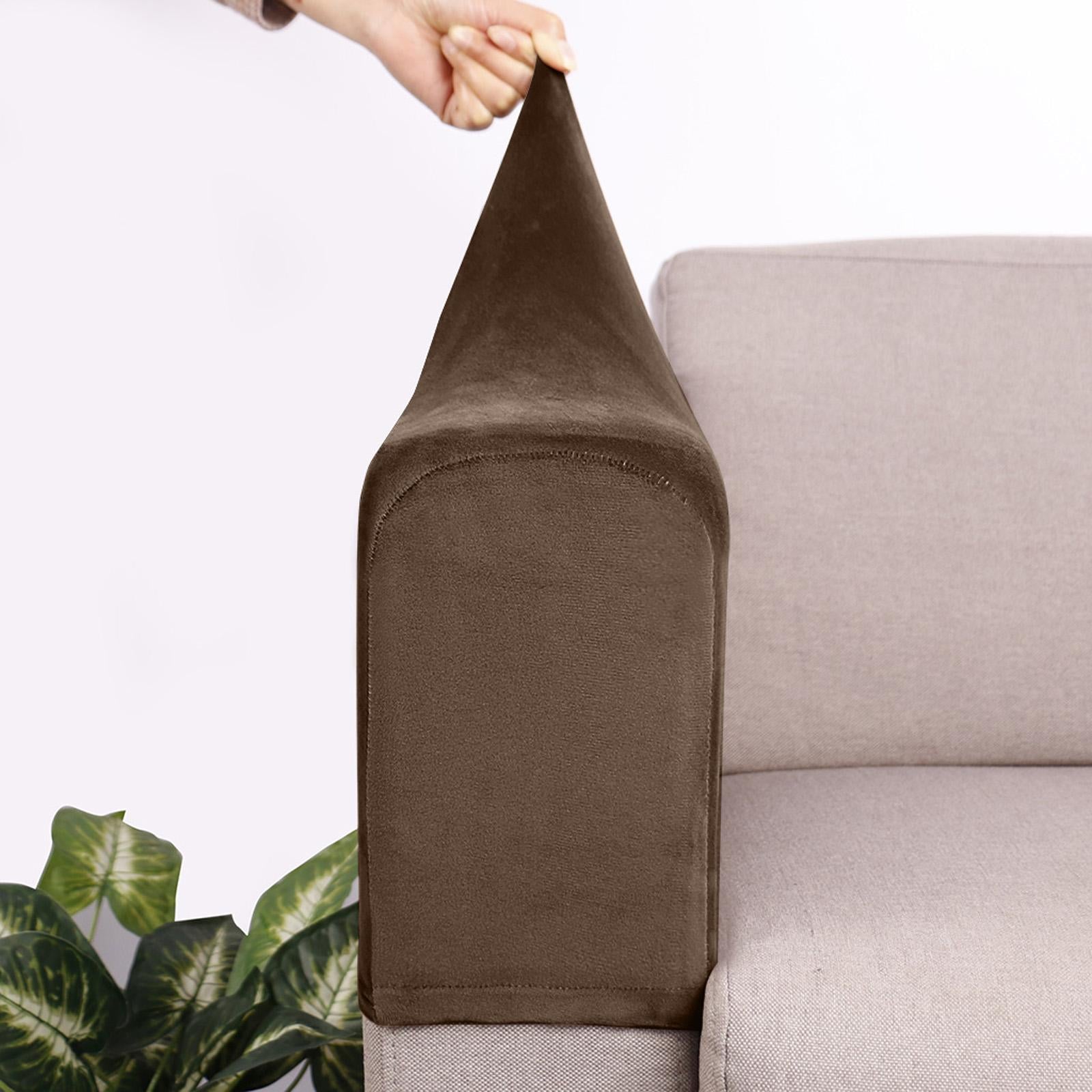 2pcs Sofa Armrest Cover Thickened Stretch Couch Arm Protector Removable Khaki